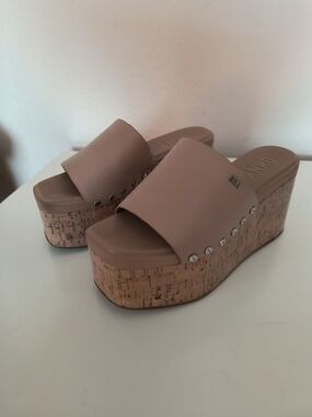 DKNY Nude Cork Platform Slide Sandals